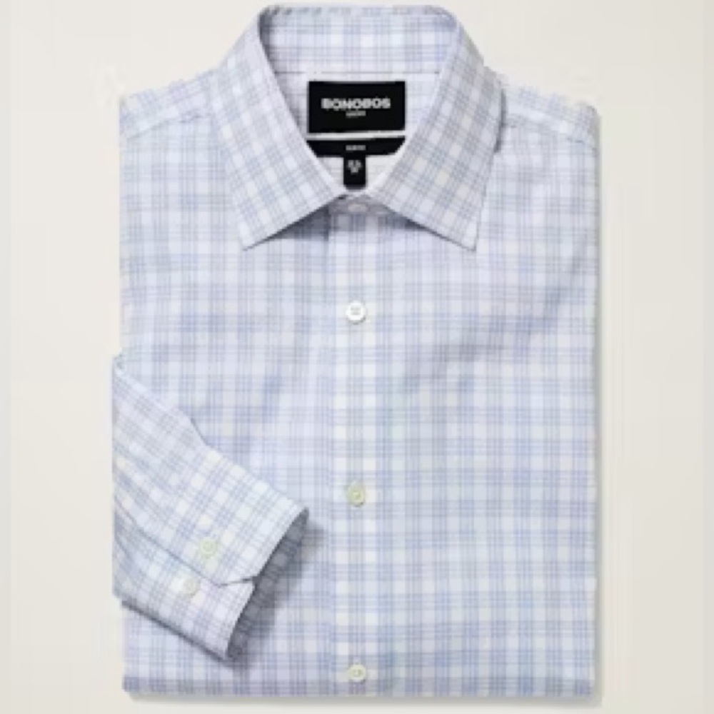 Bonobos Jetsetter Stretch Dress Shirt in Blue Myrtle Check 16.5” x 33”
